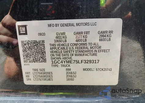 2020 Chevrolet Silverado 2500Hd 4Wd Standard Bed Custom from USA, damaged, VIN 1GC4YME75LF329317